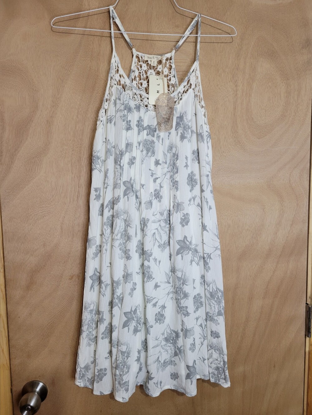 Hem & Thread White Crochet Lace Tank with Floral Strap Detail